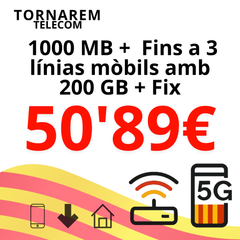Fibra 100 Mb + Fins a 3 línies mòbil amb 200GB + Fix